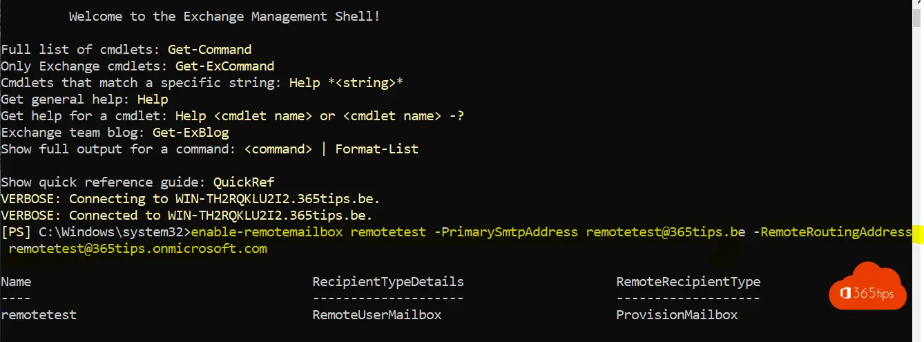 Hoe een Office 365 mailbox maken in een hybride exchange configuratie?
