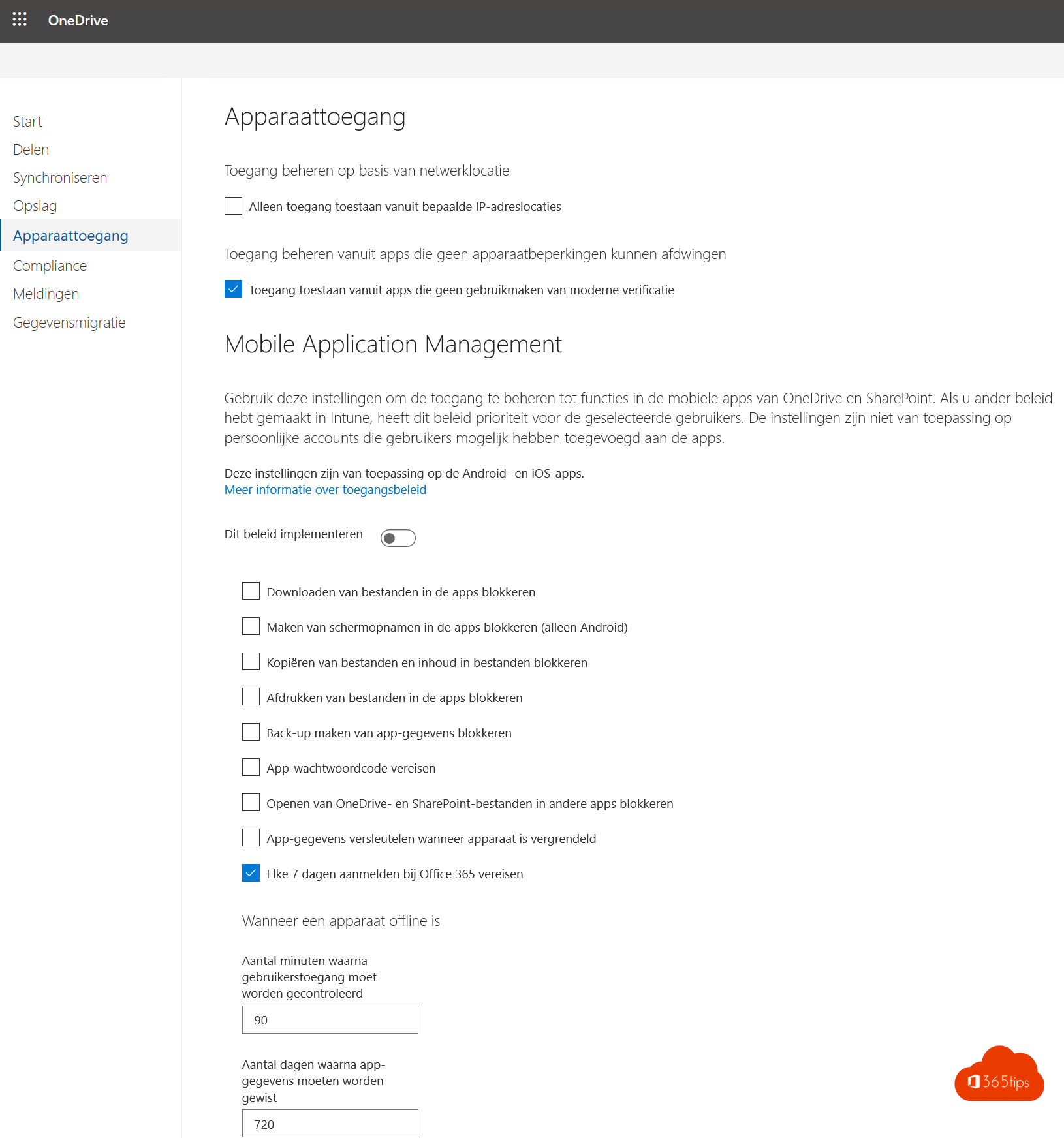 Mobile Application Management OneDrive