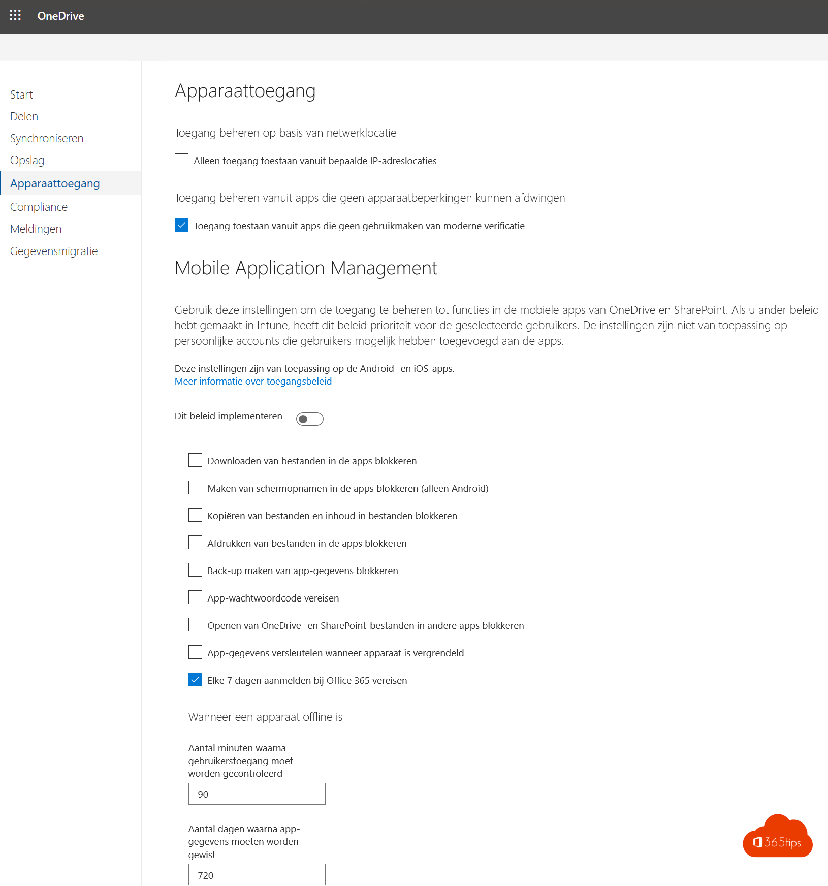 Gestión de aplicaciones móviles OneDrive