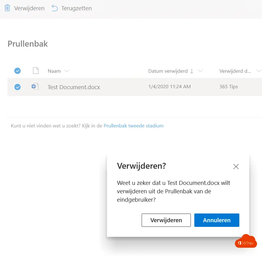 OneDrive bestand(en) verwijderd en herstellen – tot 90 dagen – Prullenbak