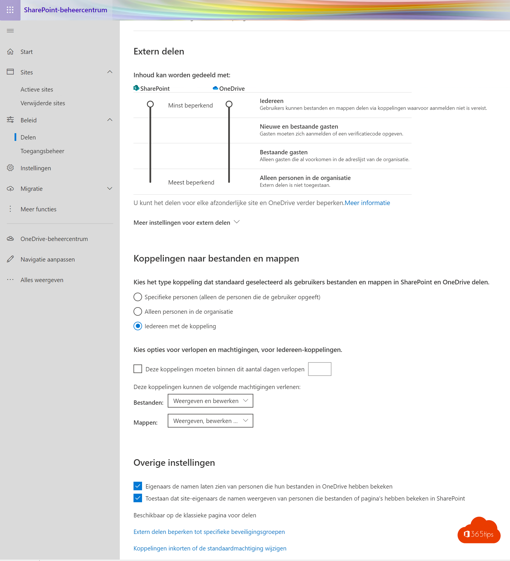 Compartición externa diapositivas onedrive sharepoint configuración