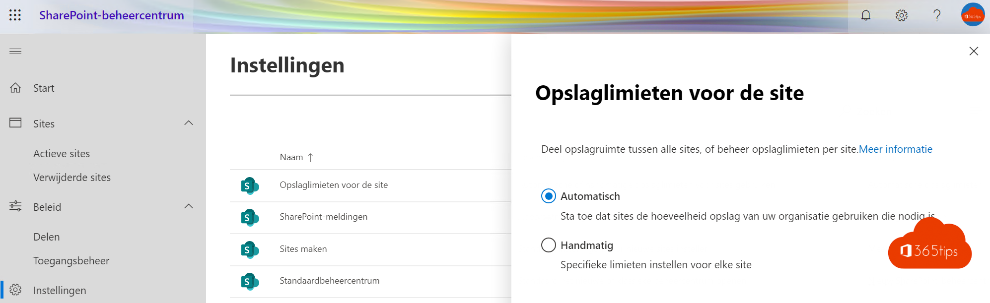 Opslaglimiet SharePoint