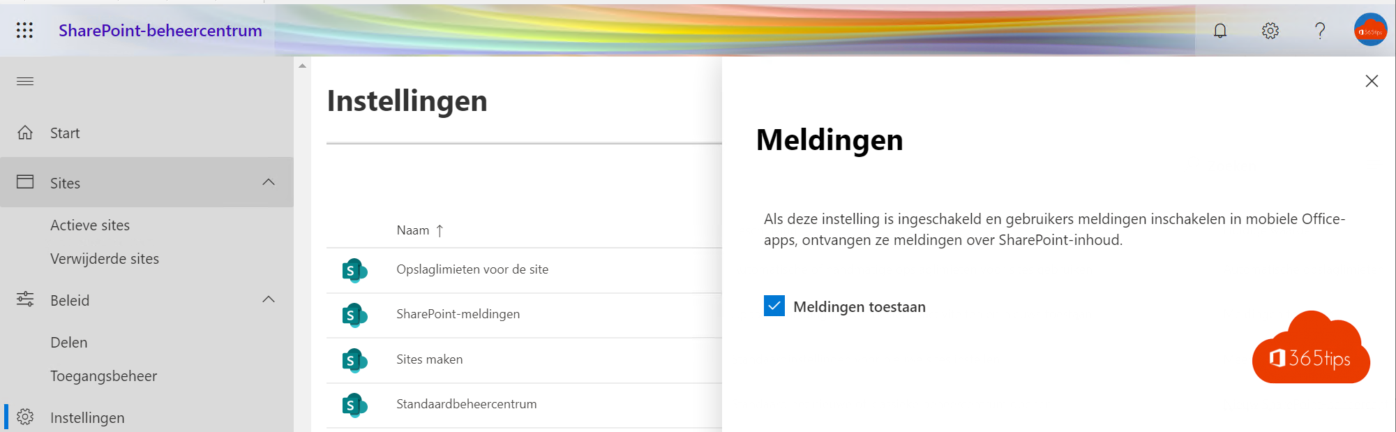 Meldingen SharePoint