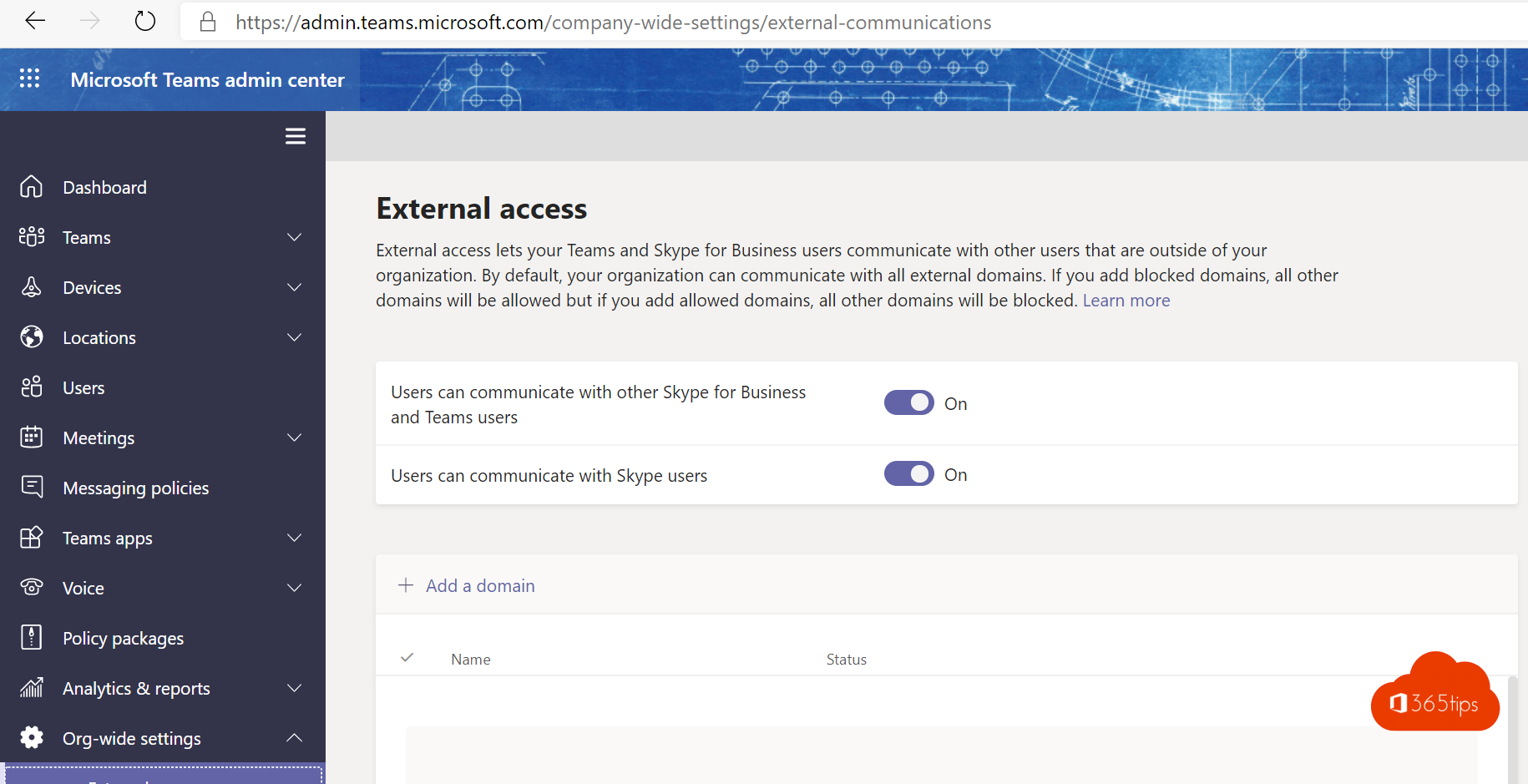 La activación puede hacerse a través del acceso externo del panel de control Teams