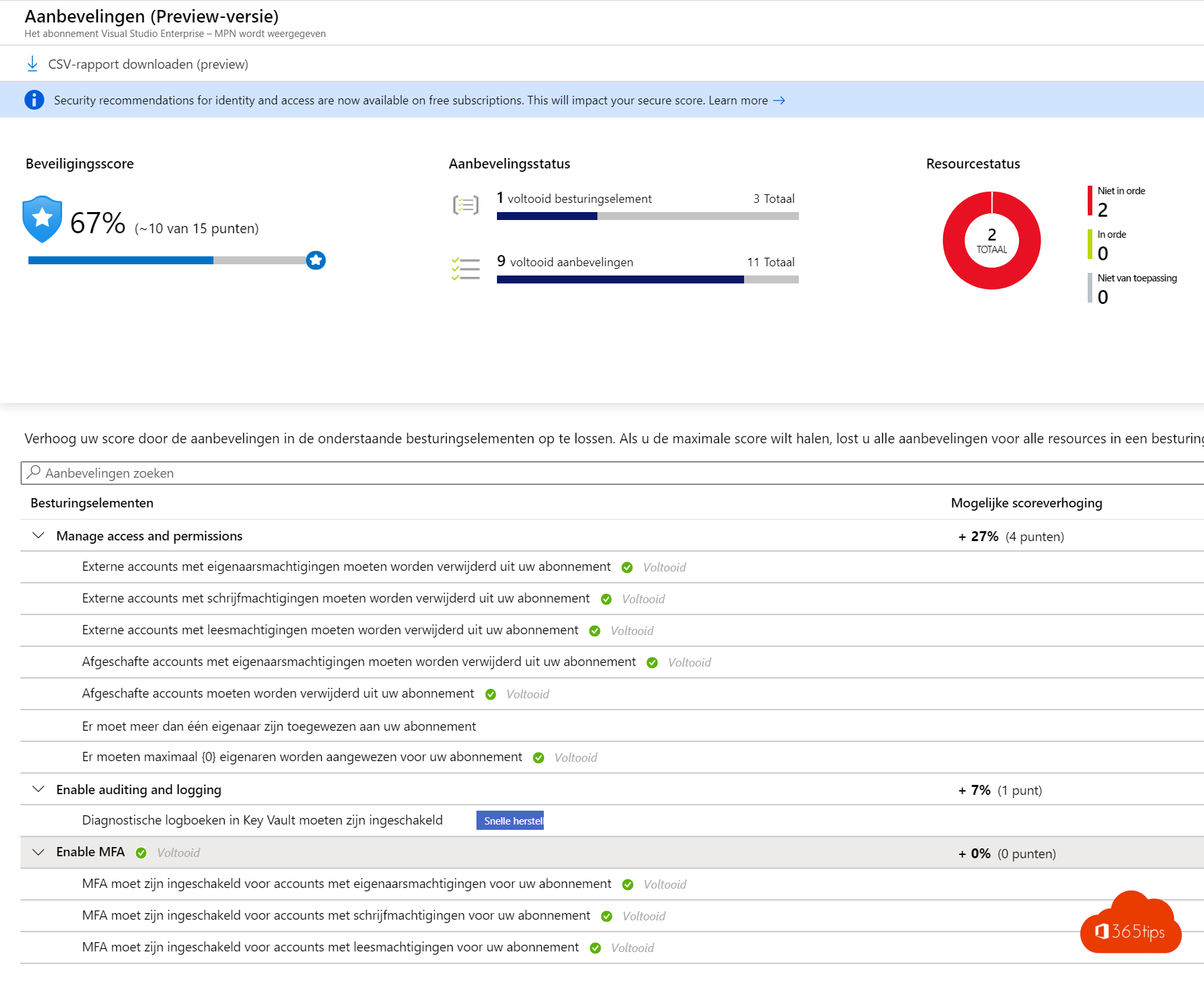 Sicheres Ergebnis für Microsoft Azure Security center