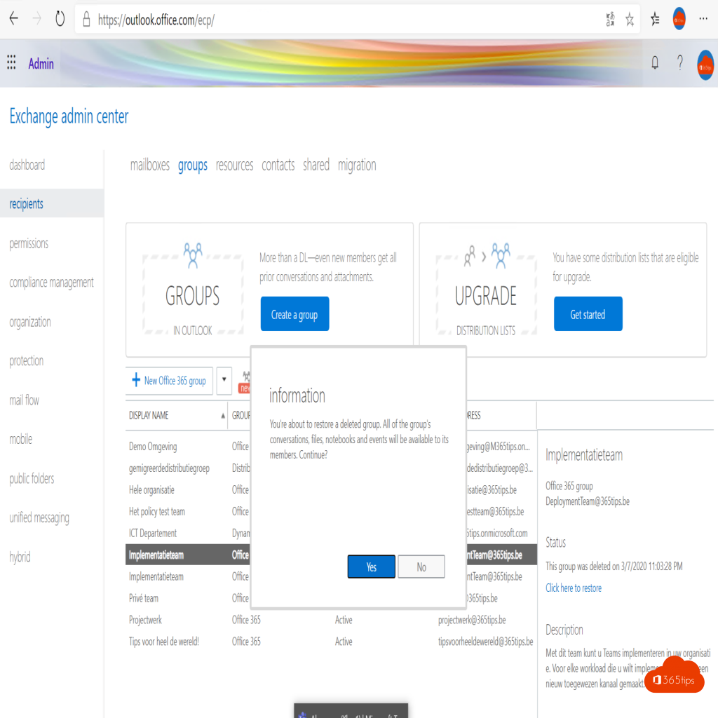 Microsoft Teams governance Exchange Online