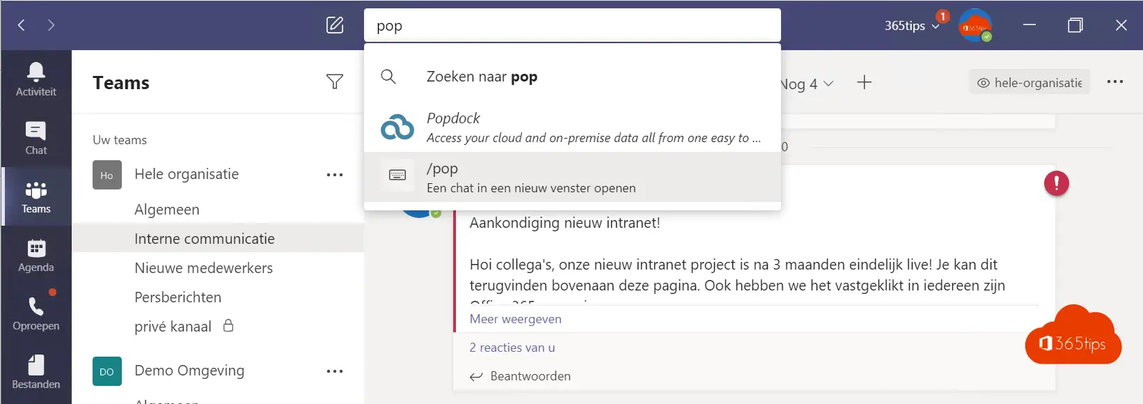 Microsoft Teams vorgeschlagene Antworten und kontextbezogene Suchfunktionen