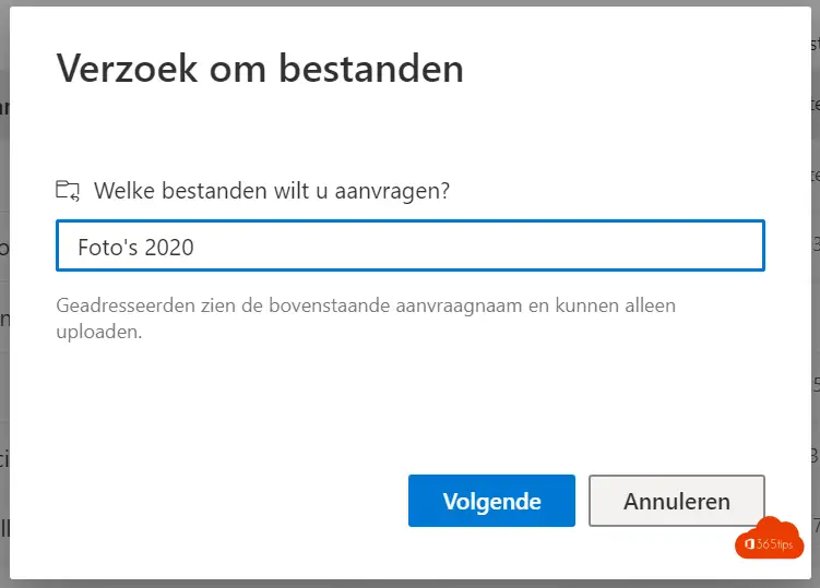 Bestandsaanvraag in OneDrive for business