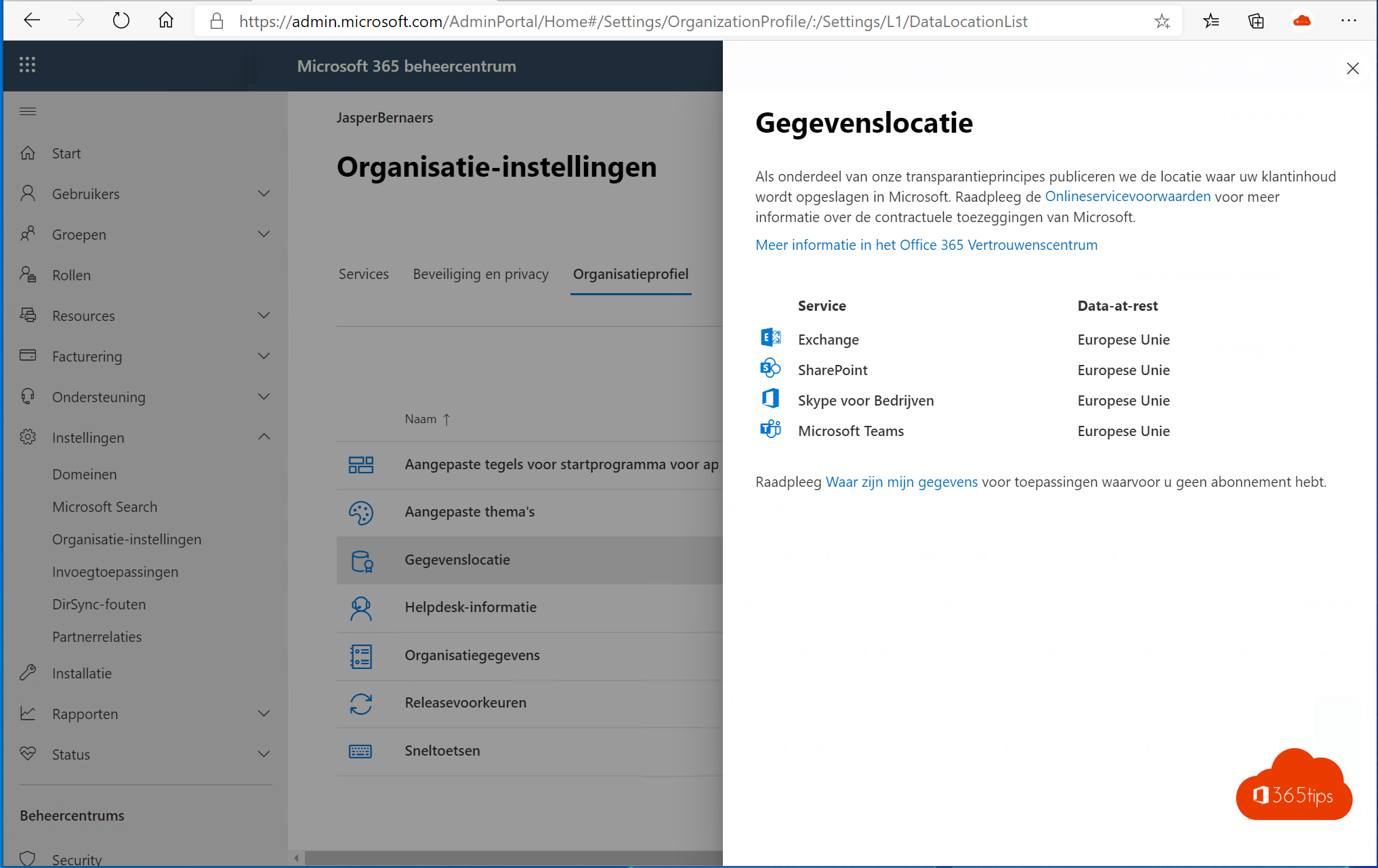 data location of my Office 365 environment