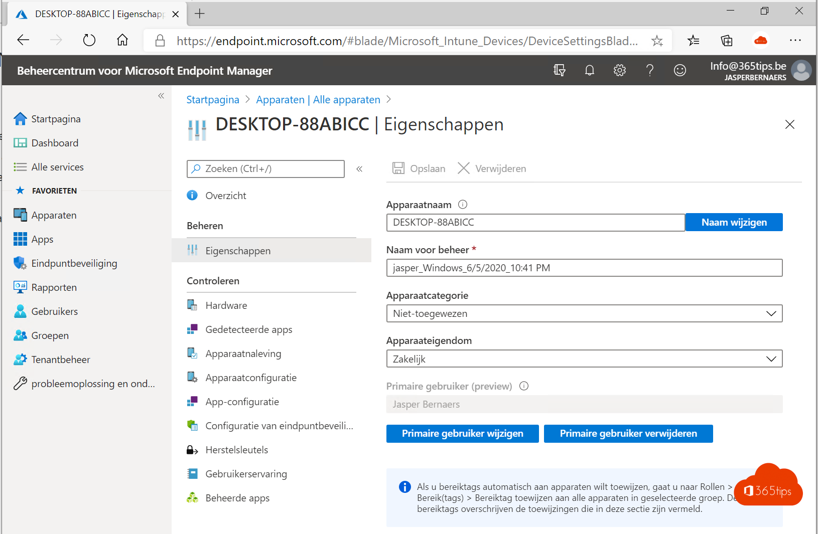 Change primary user - EndPoint Manager/Intune