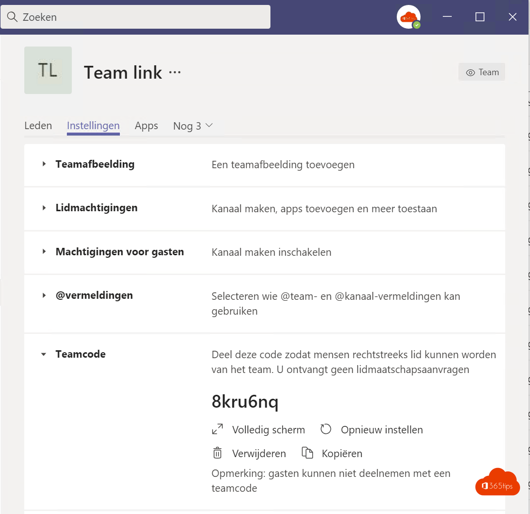 Invite people to join a Team via a team code