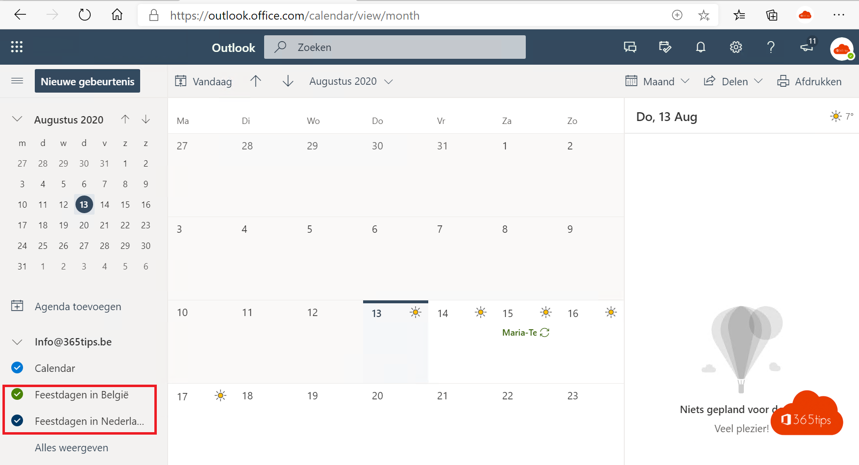 Hoe alle vakantiedagen automatisch toevoegen aan Outlook Agenda?