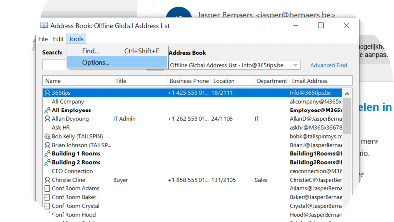 Standaard (default) contactpersonenlijst aanpassen in Microsoft Outlook?