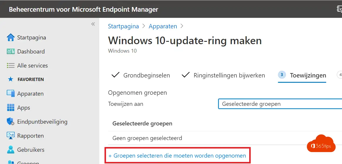 Windows anillo de información privilegiada en Intune