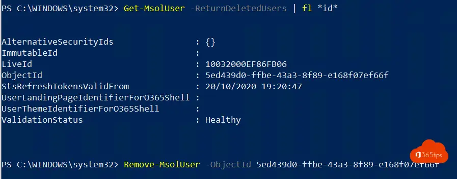 remove old office 365 account from windows 10 powershell