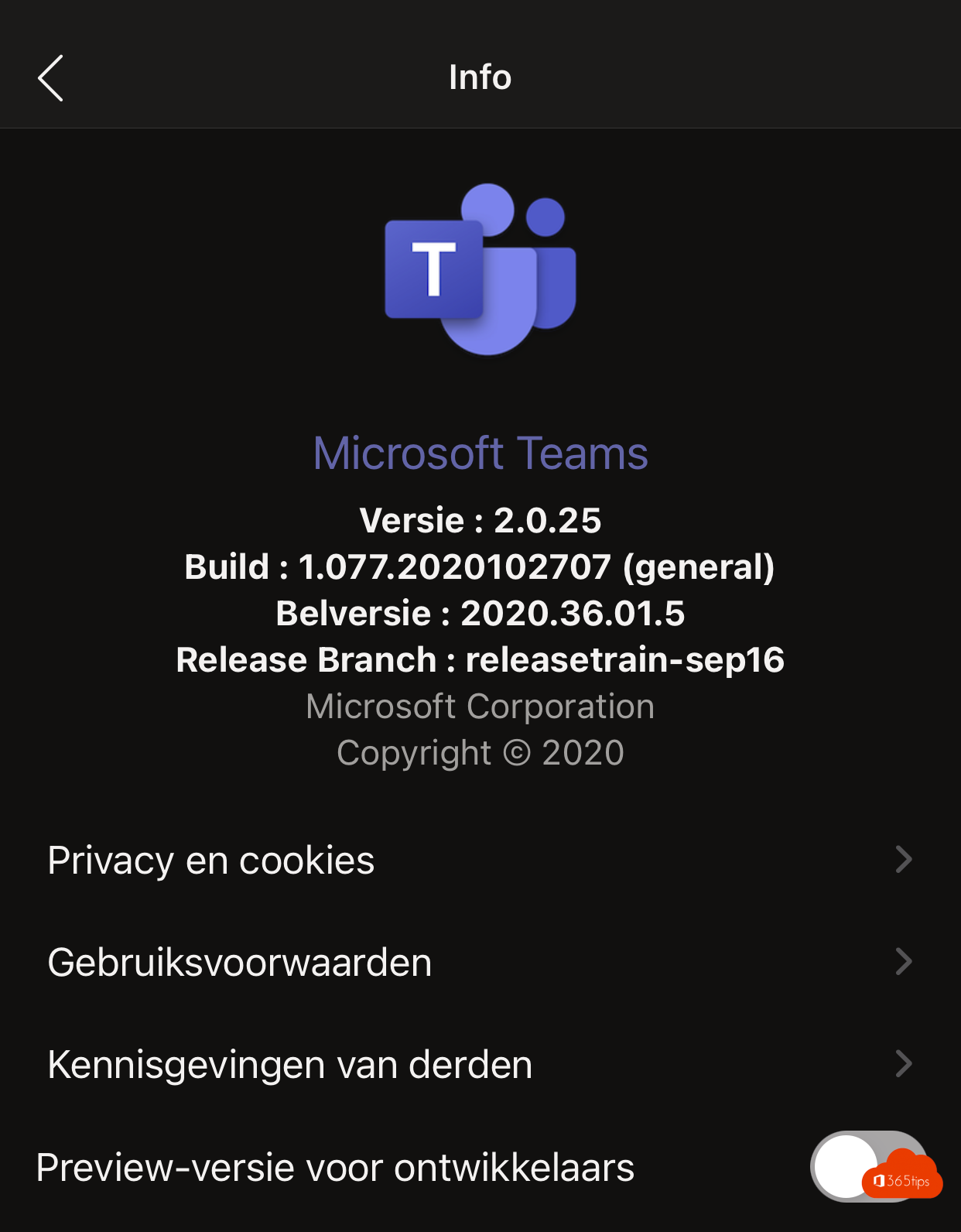 Activar el desarrollador público preview para Microsoft Teams en iOS o Android
