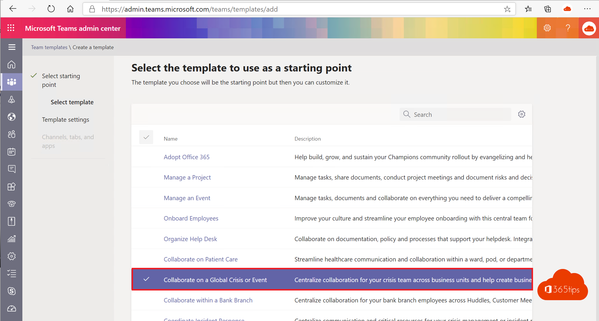 Microsoft Team templates created and managed through Teams Admin Center