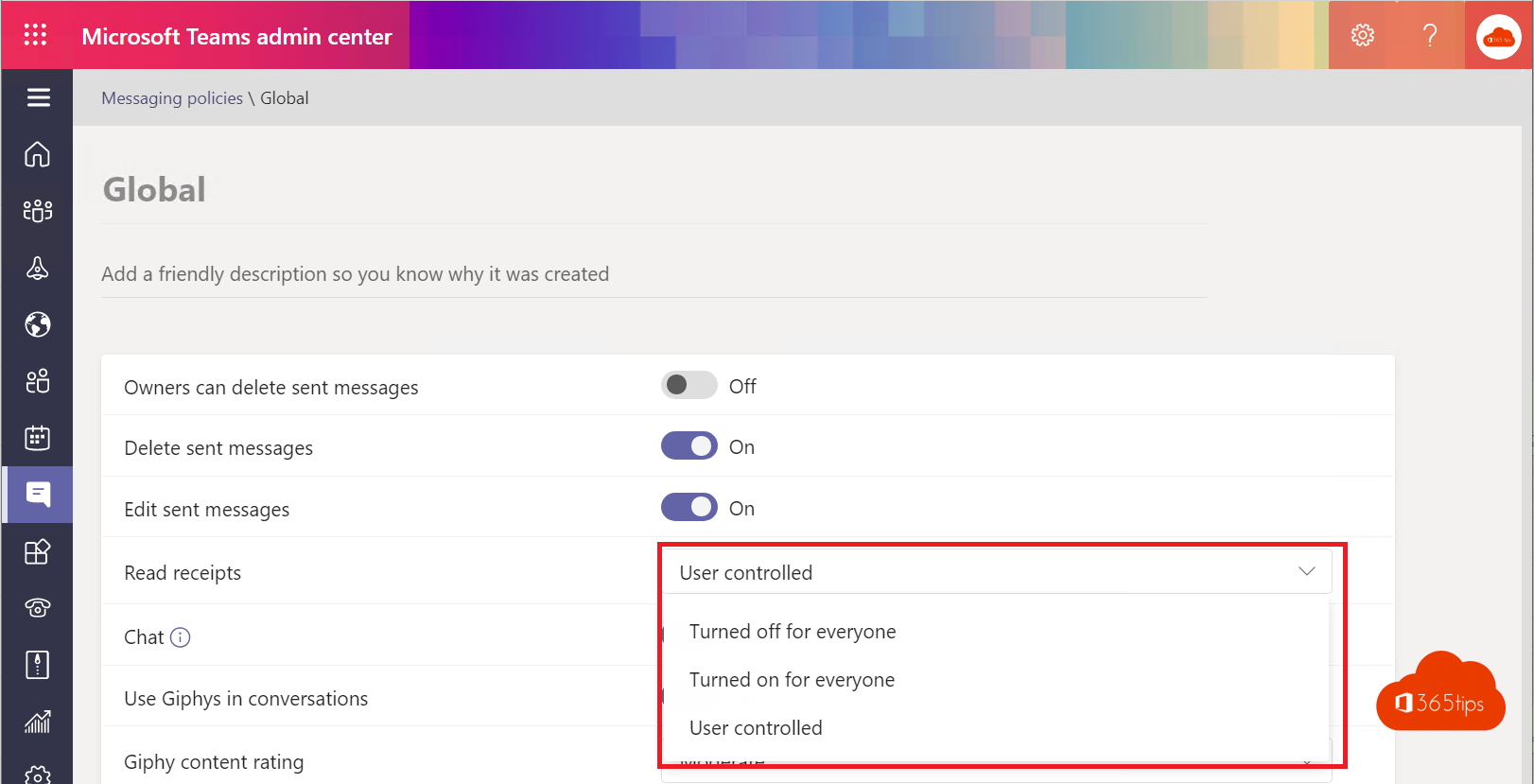 read recipients disable in Microsoft Teams chat