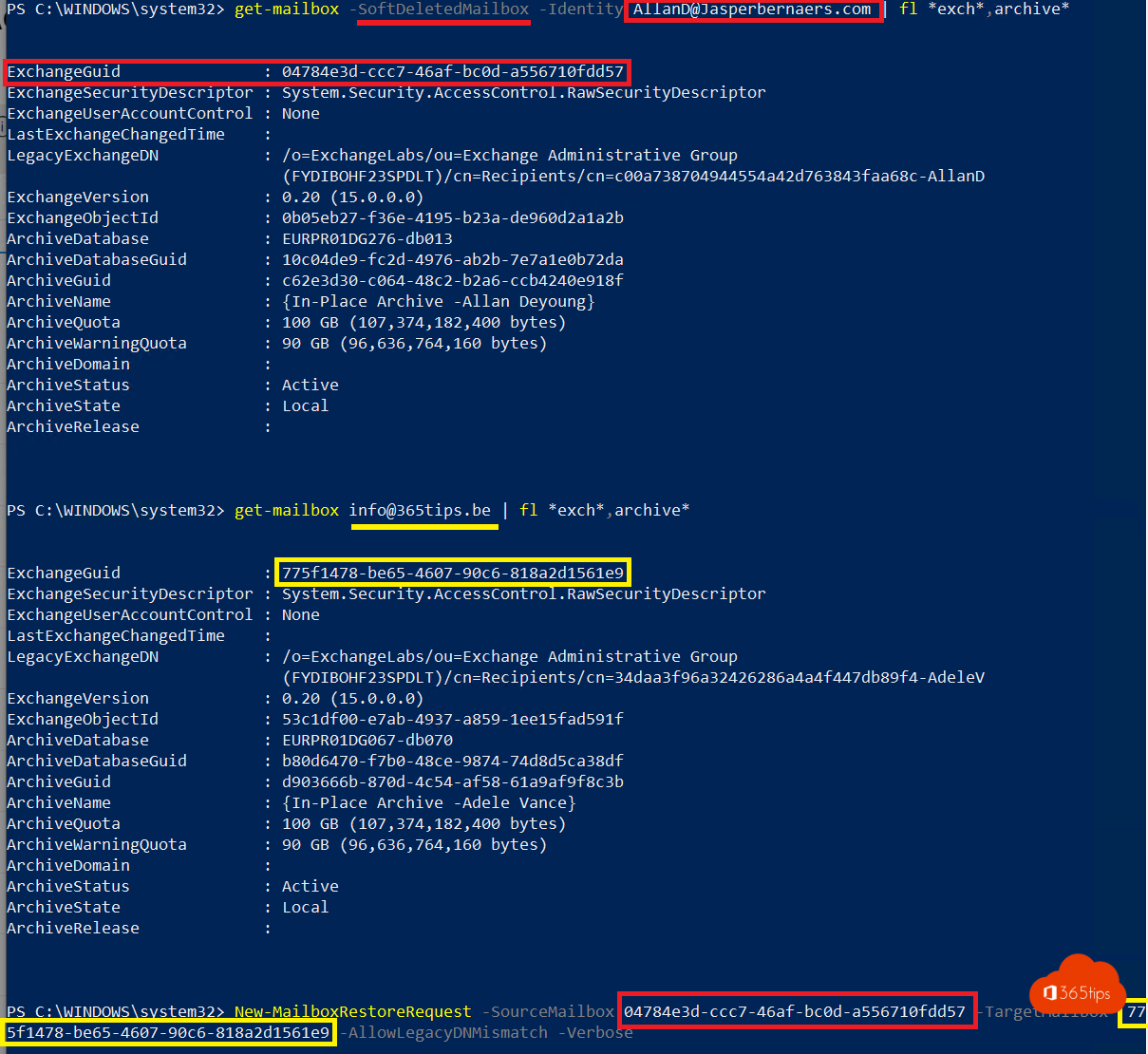 📧 How to restore a Exchange mailbox to another mailbox during deletion