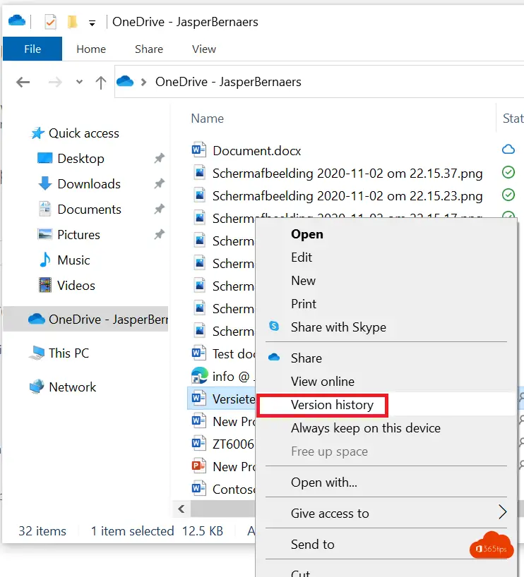 How to restore files with version history SharePoint &amp; Onedrive?