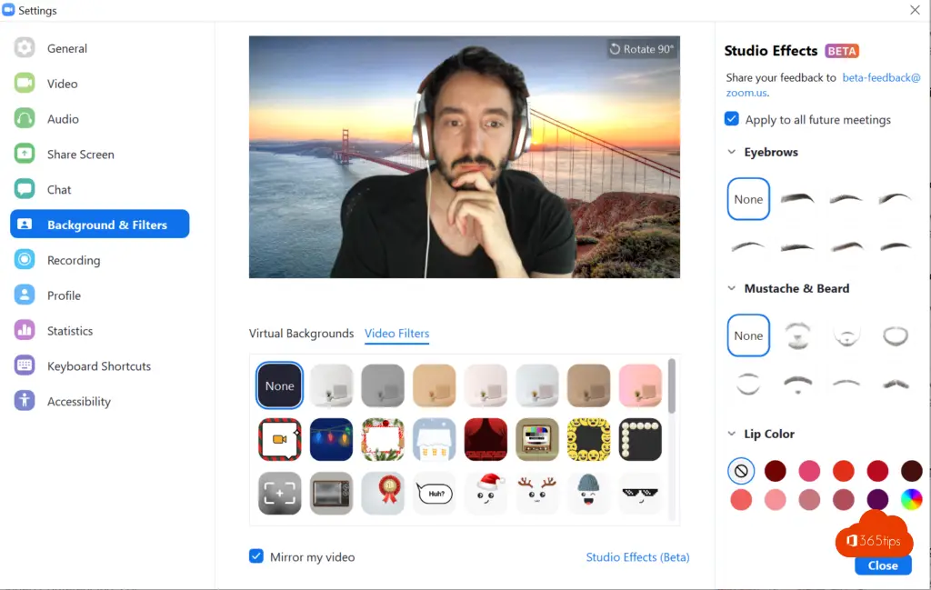 Eyebrows Mustache Beard new studio effects Zoom