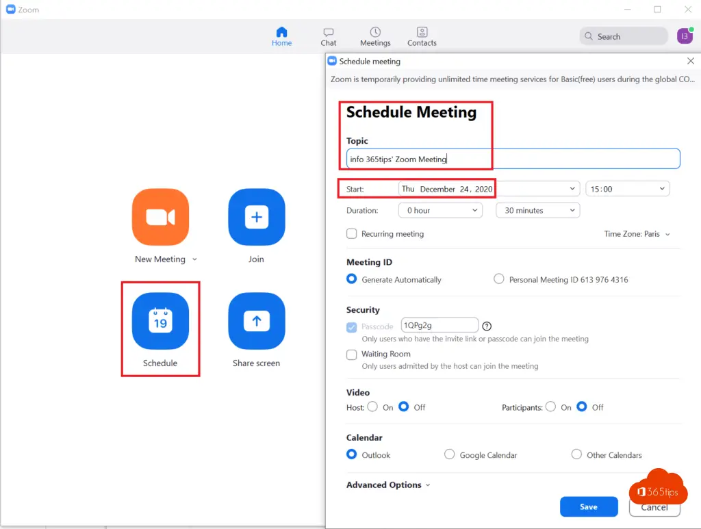 Scheduling a meeting in Zoom