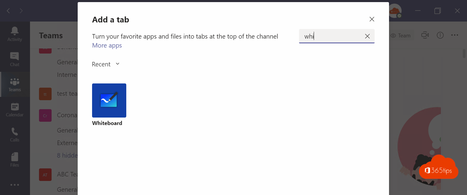 Adding Whiteboard in a Team Channel