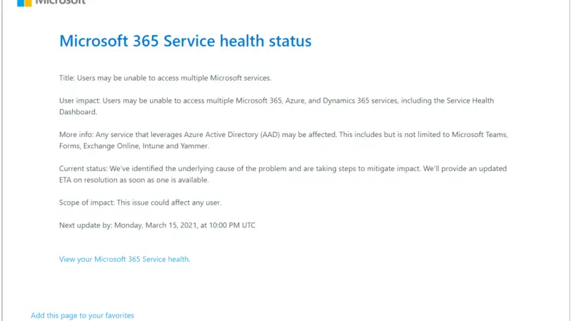 Help?! Office 365 = Down! Microsoft 365 Service Health Status