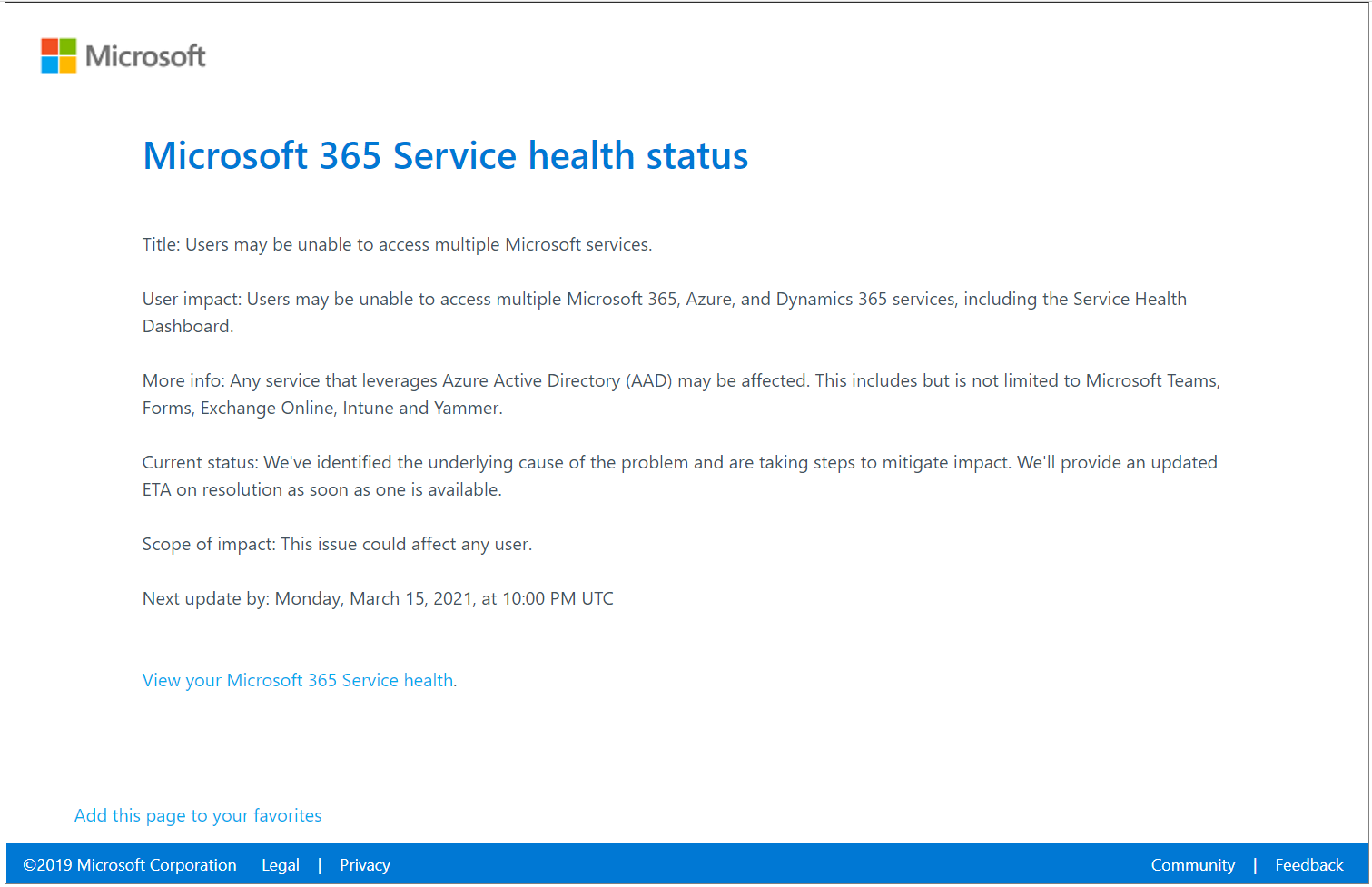 office 365 status