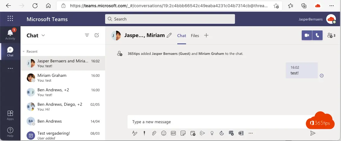 How to start a group chat with external and internal contacts in Microsoft Teams?