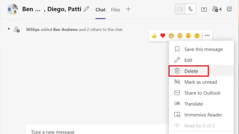 Hoe verwijder ik een chatbericht in Microsoft Teams?