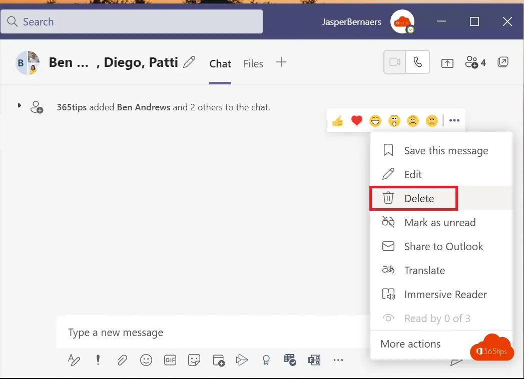 How do I delete a chat message in Microsoft Teams?