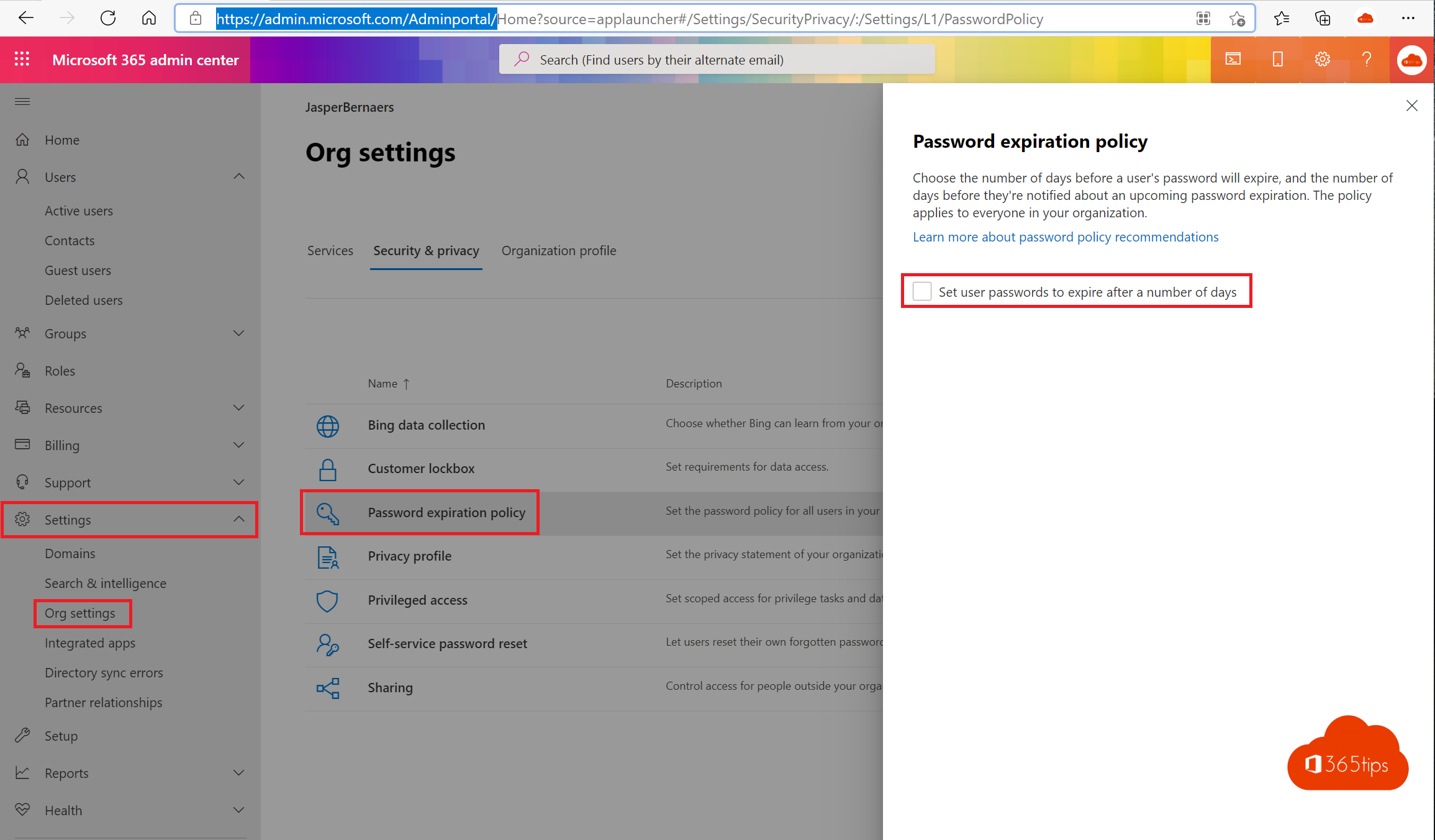 Set password expiration policies in Microsoft 365 - Tenant level