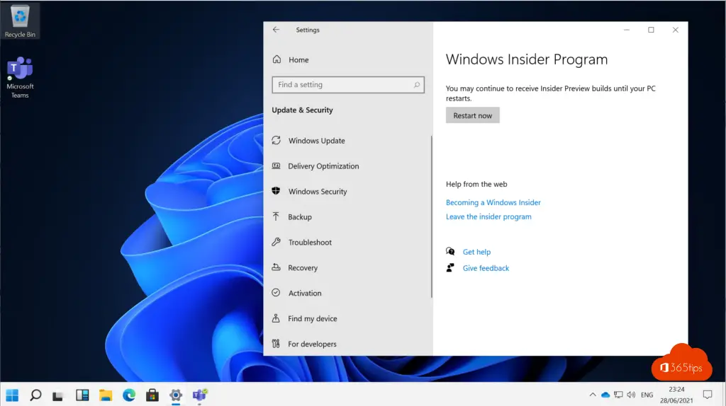 Windows Insider Program Restart Now