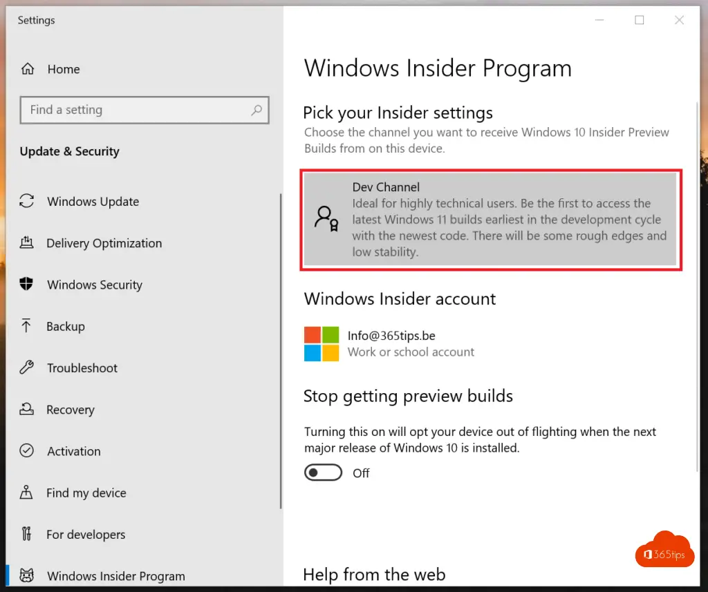 Canal Dev Windows 11 - Insider Preview