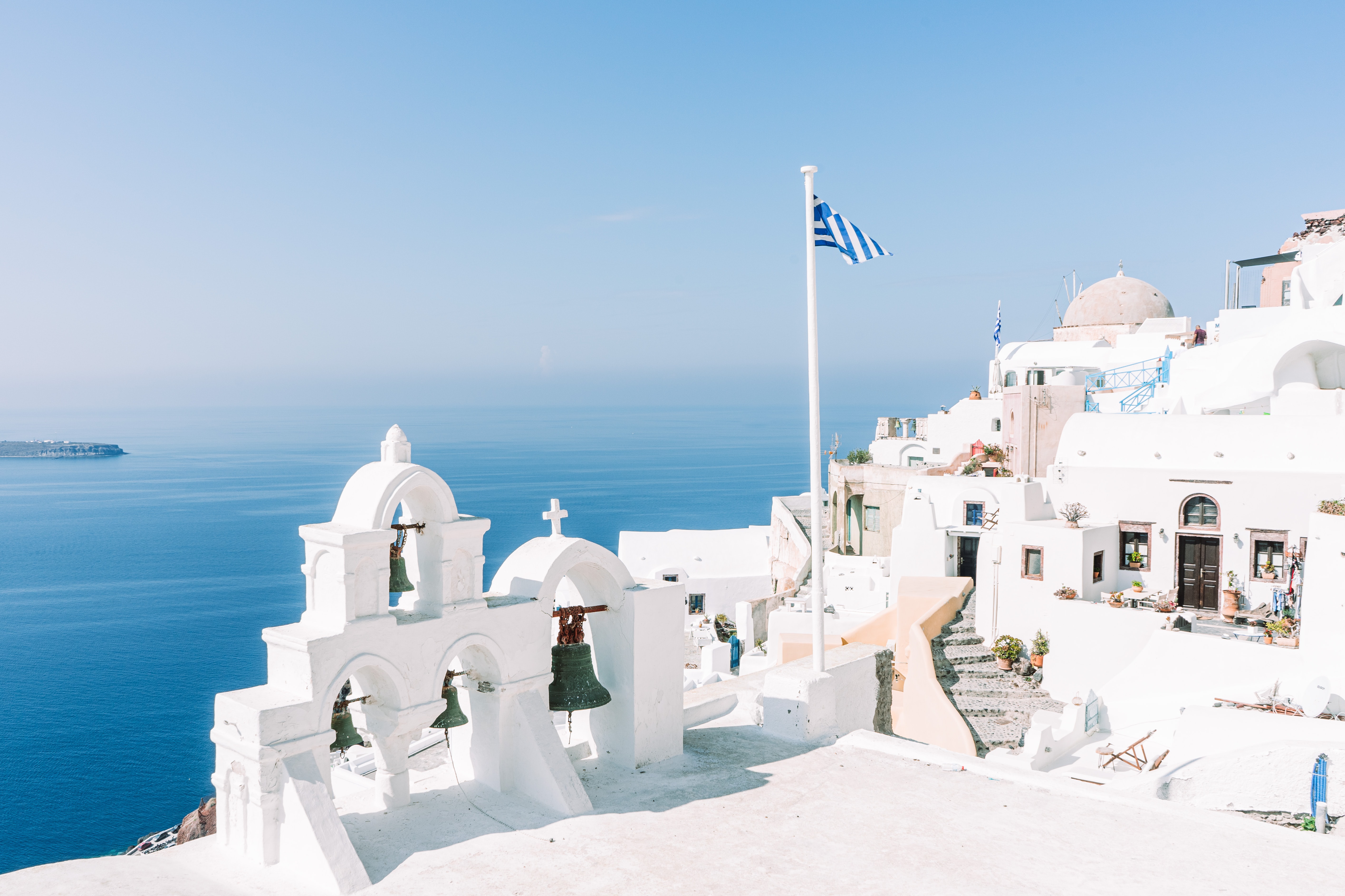 Griekenland vlag wit bel mensen huis eilanden