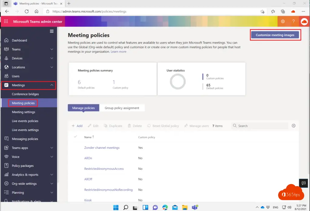 Politiques de réunion Microsoft Teams