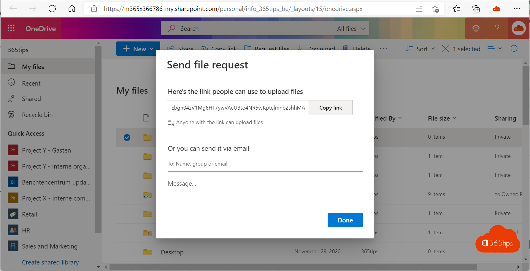 Comment utiliser la demande de fichier dans OneDrive for business ?