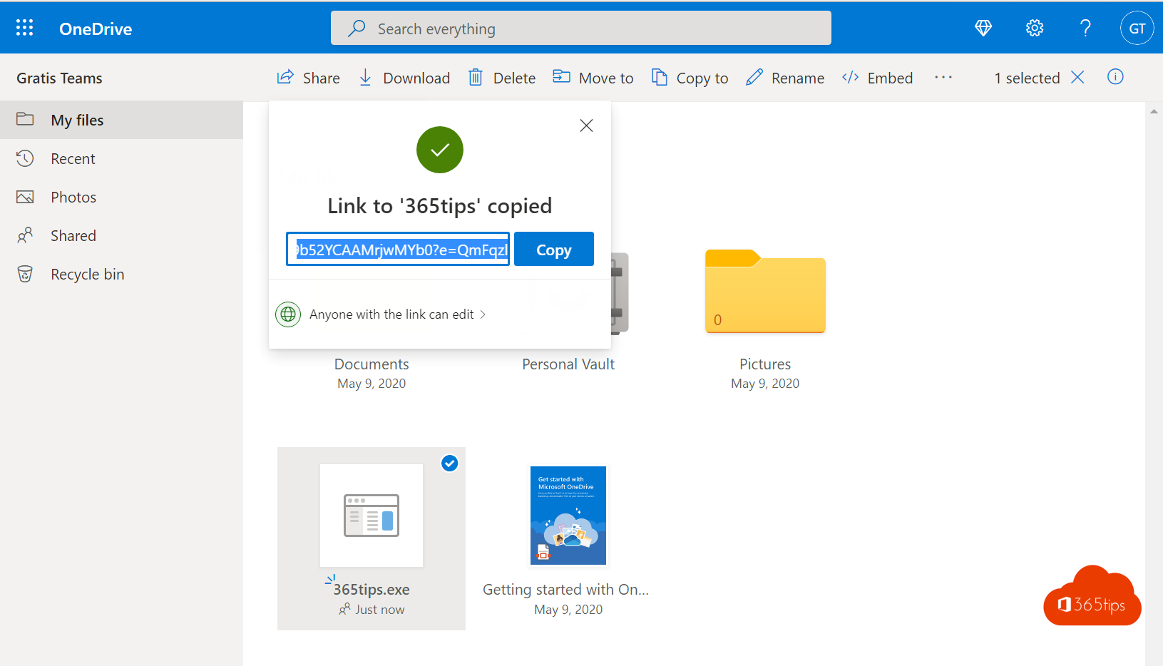 How to share (large) files securely with OneDrive?