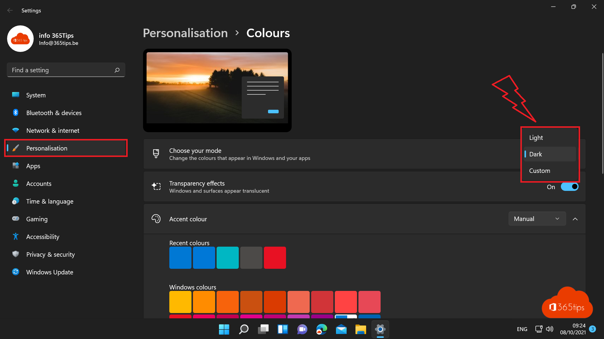 Comment activer le mode sombre sur Windows 11 ?