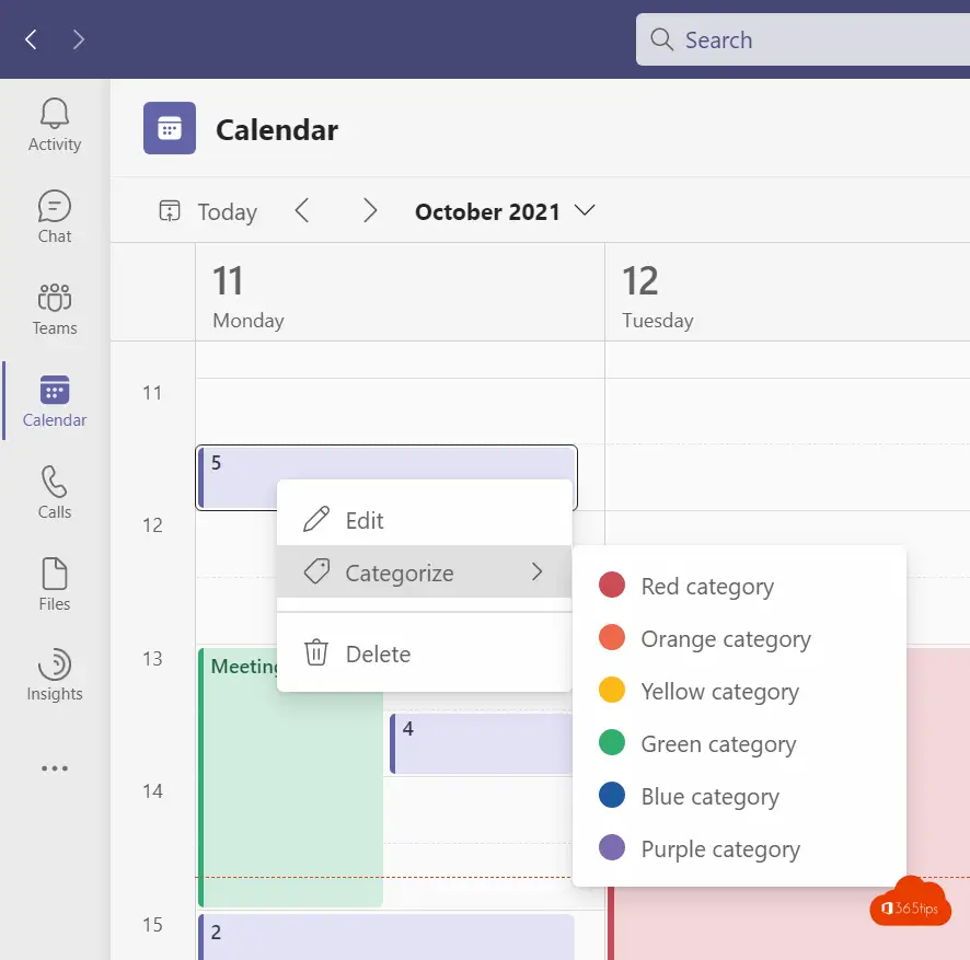 How to use categories and colour codes in Microsoft Teams calendar?