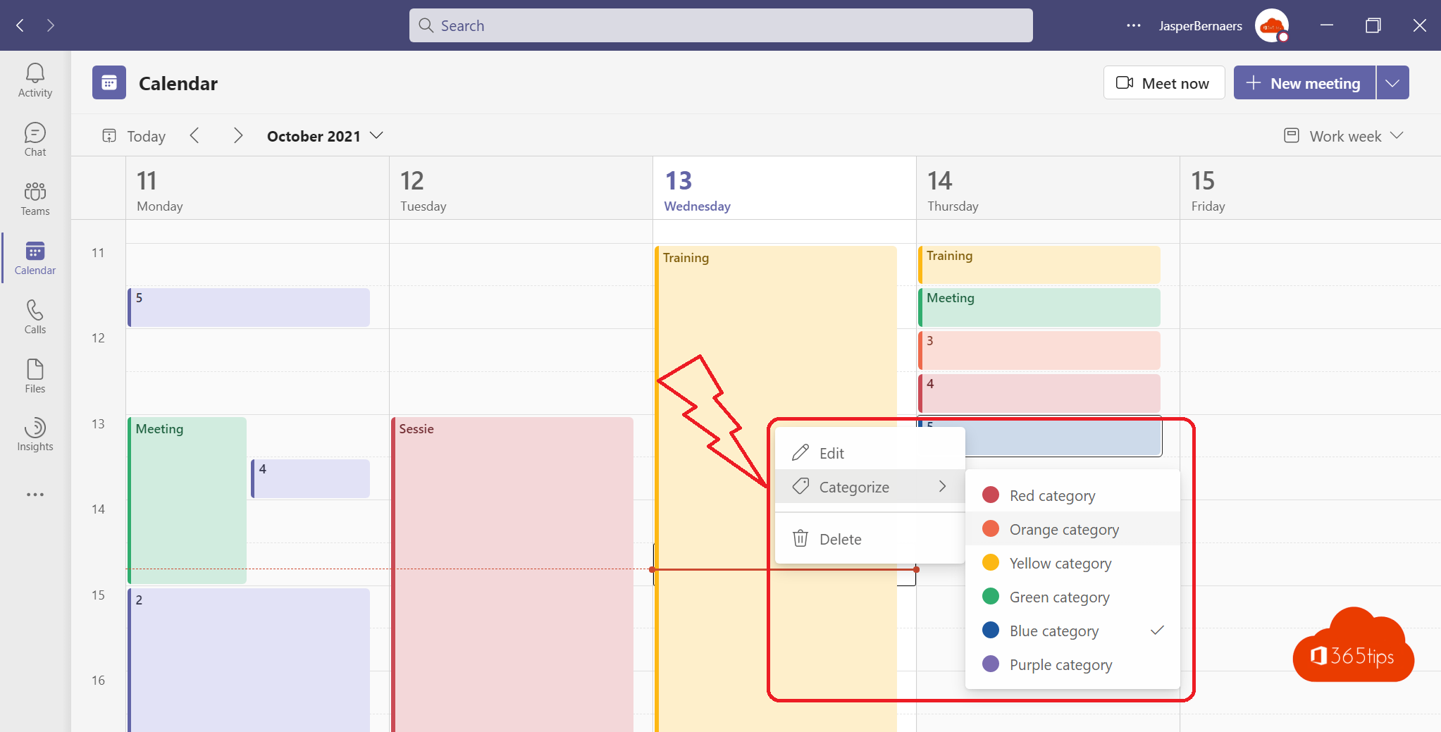 How to use categories and colour codes in Microsoft Teams calendar?