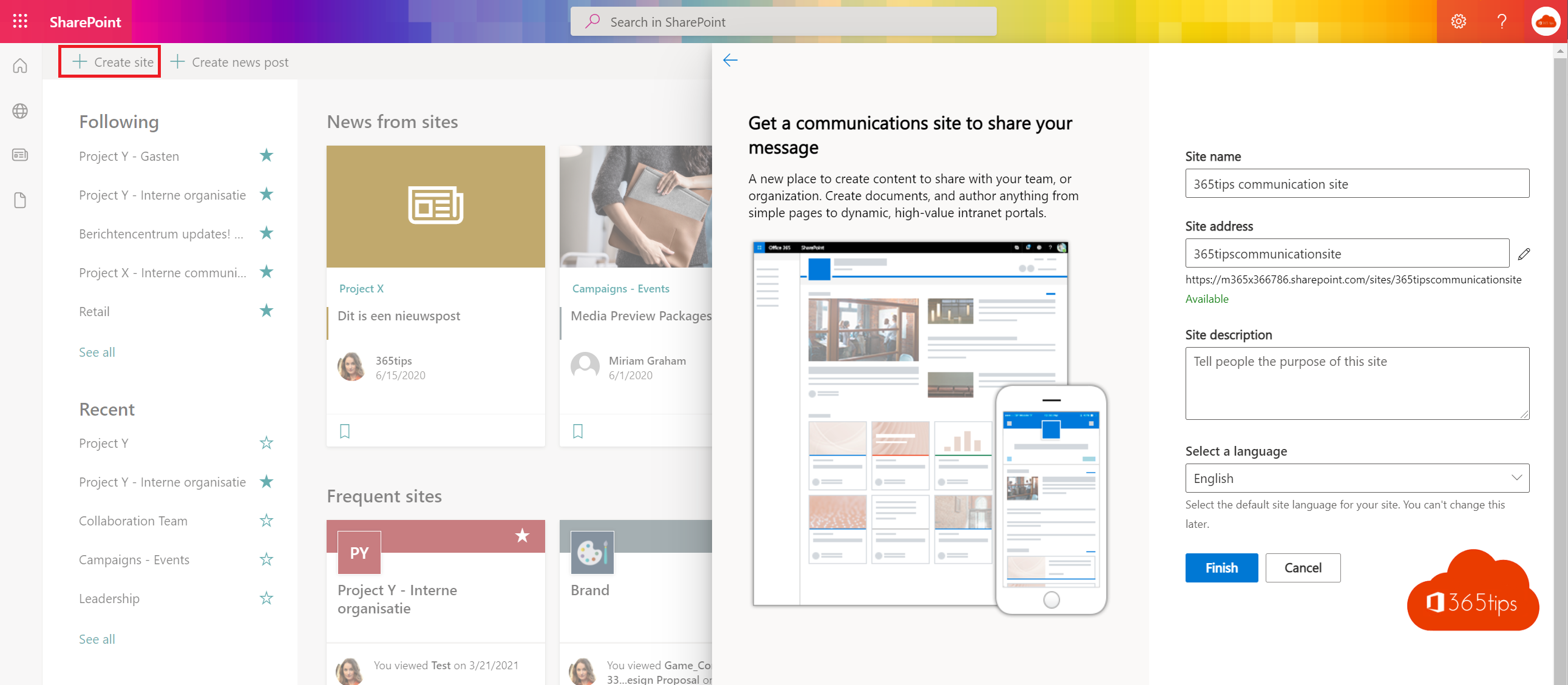 Tutorial: How to create a communication site in SharePoint Online  &amp; Microsoft Teams