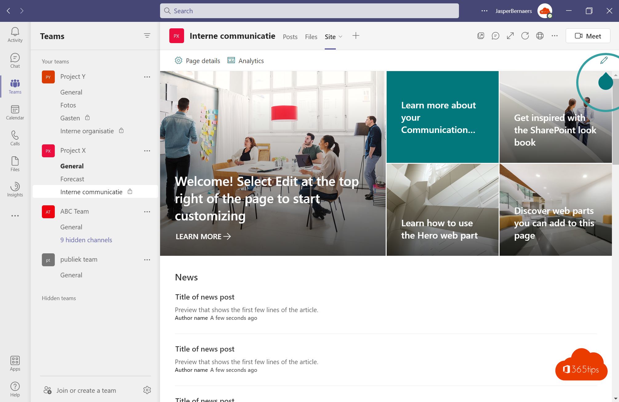 🔗 Integra un SharePointsite en la pestaña de Microsoft Teams como página de inicio