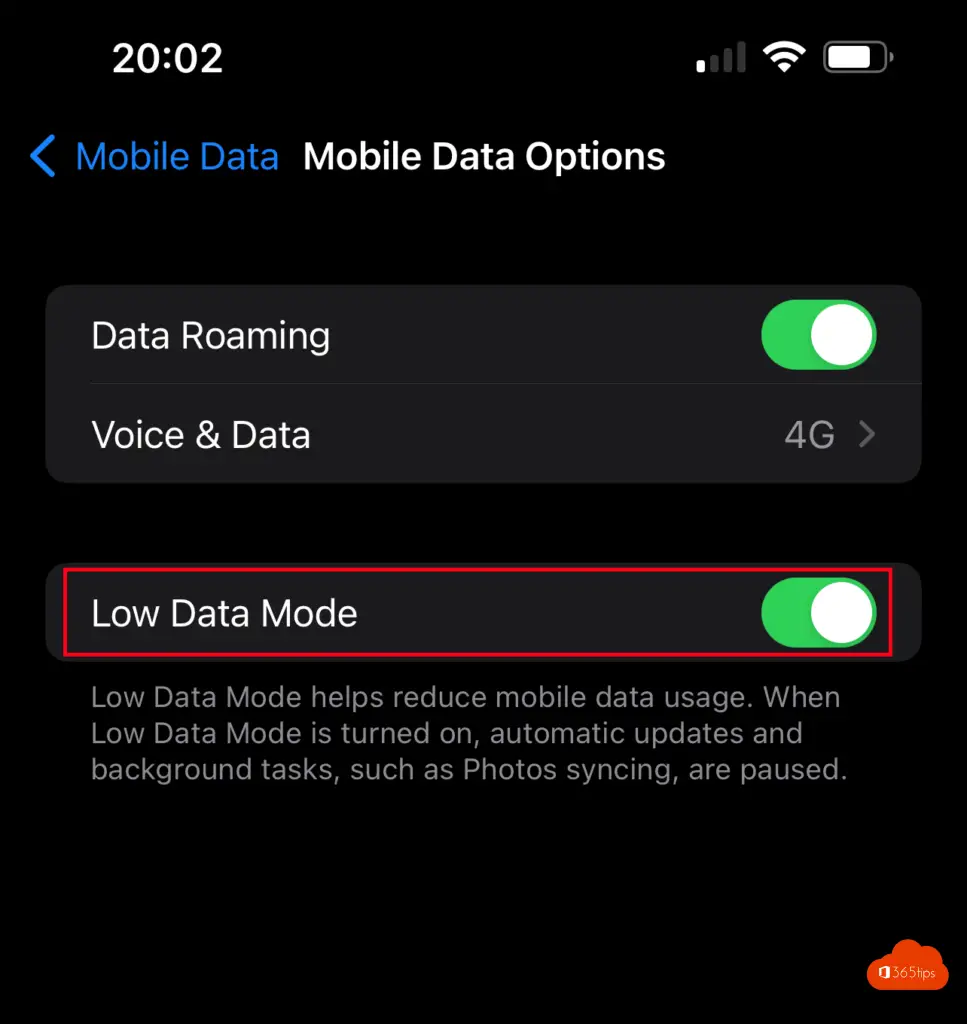 Modus für niedrige Datenübertragung iOS Apple