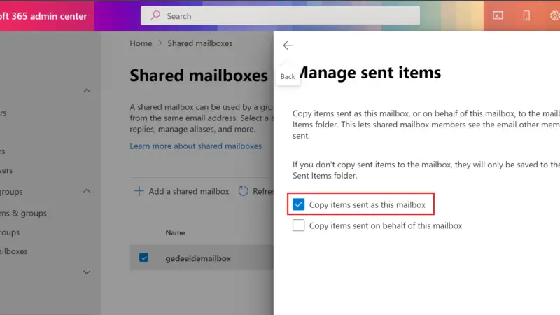 Sla verzonden items automatisch op in je persoonlijke en gedeelde mailbox in Office 365