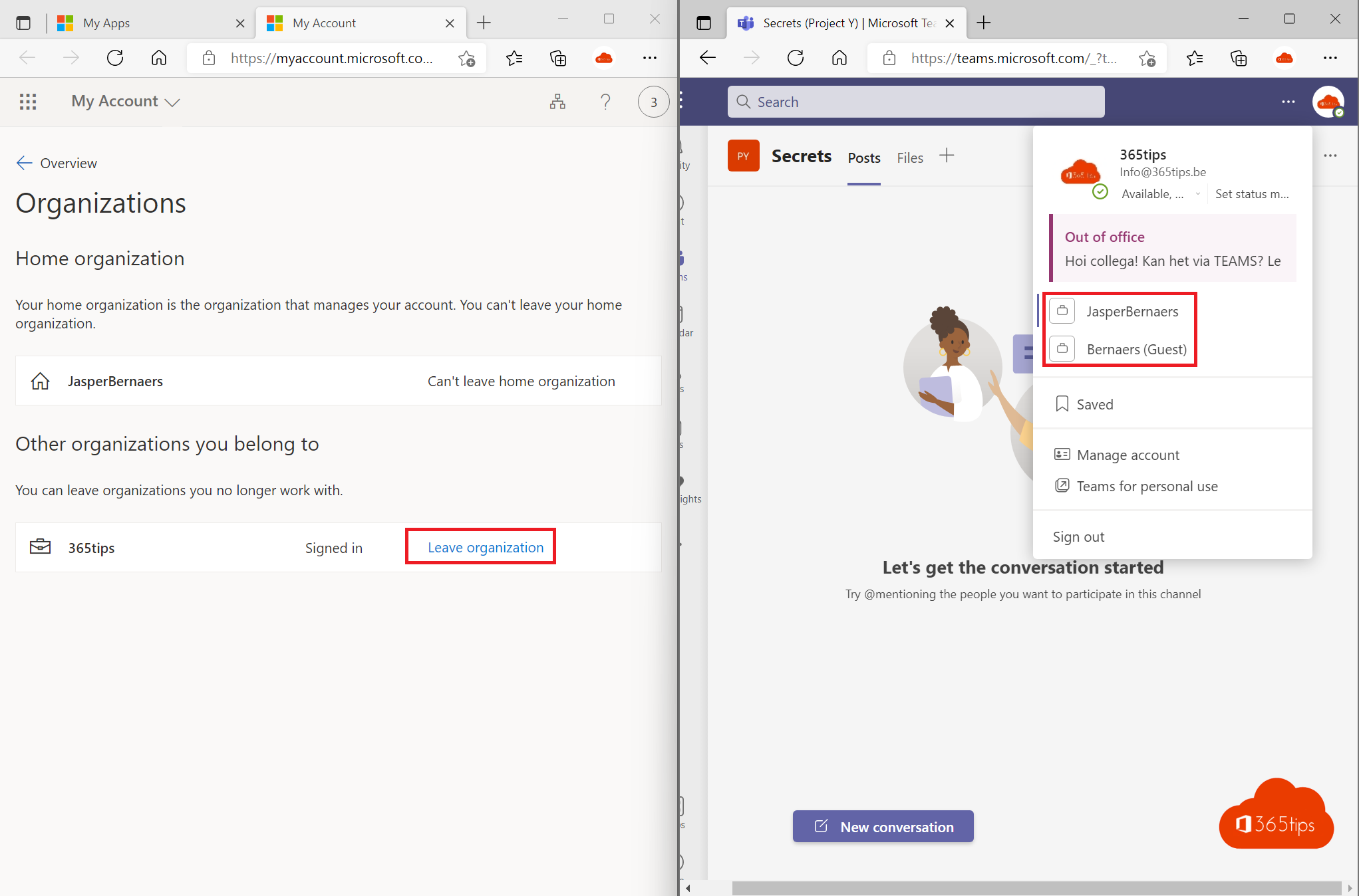 Remove yourself (as a guest) in another Microsoft Teams organisation or tenant