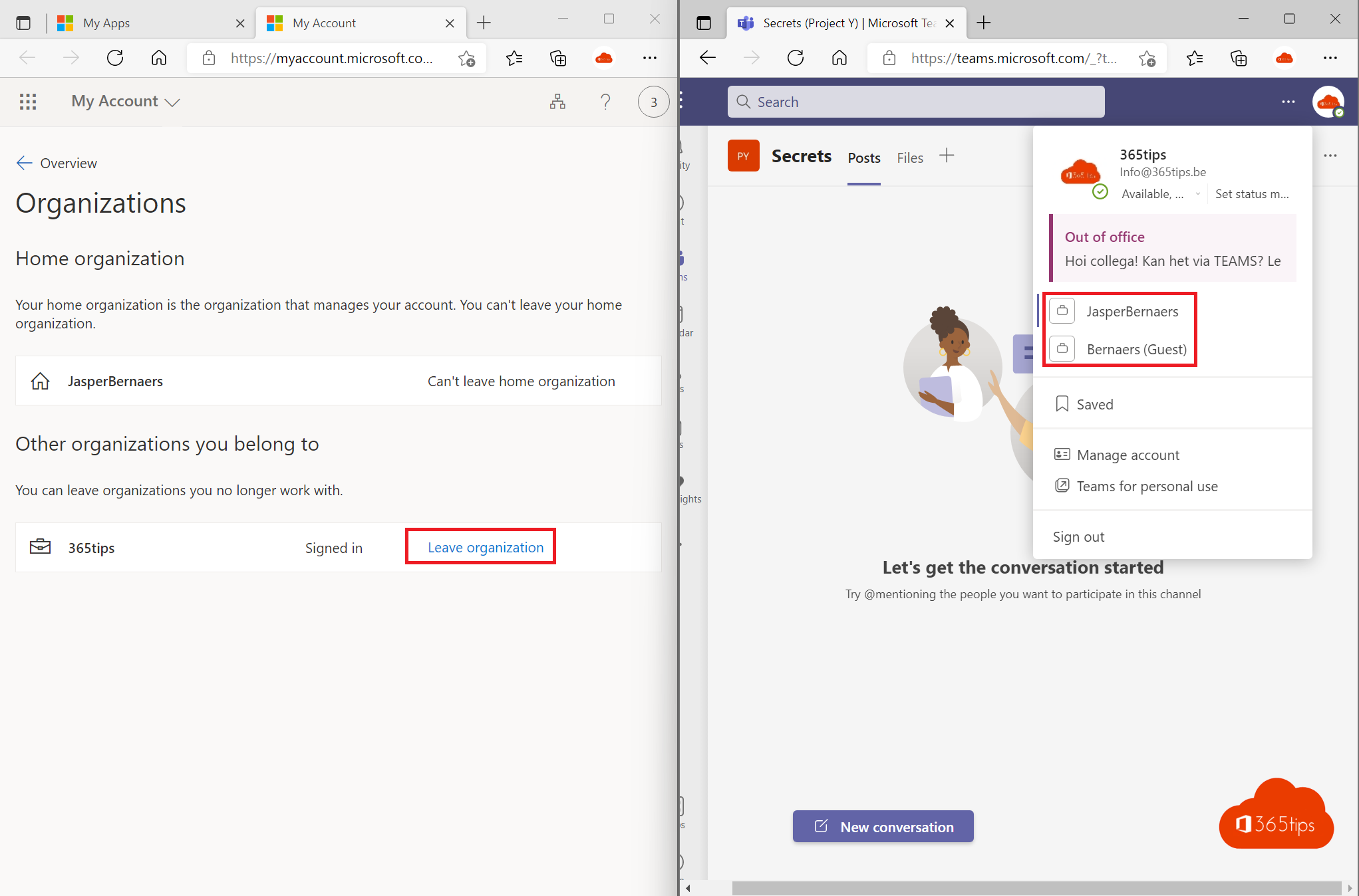 Jezelf (als gast) verwijderen in een andere Microsoft Teams organisatie of tenant