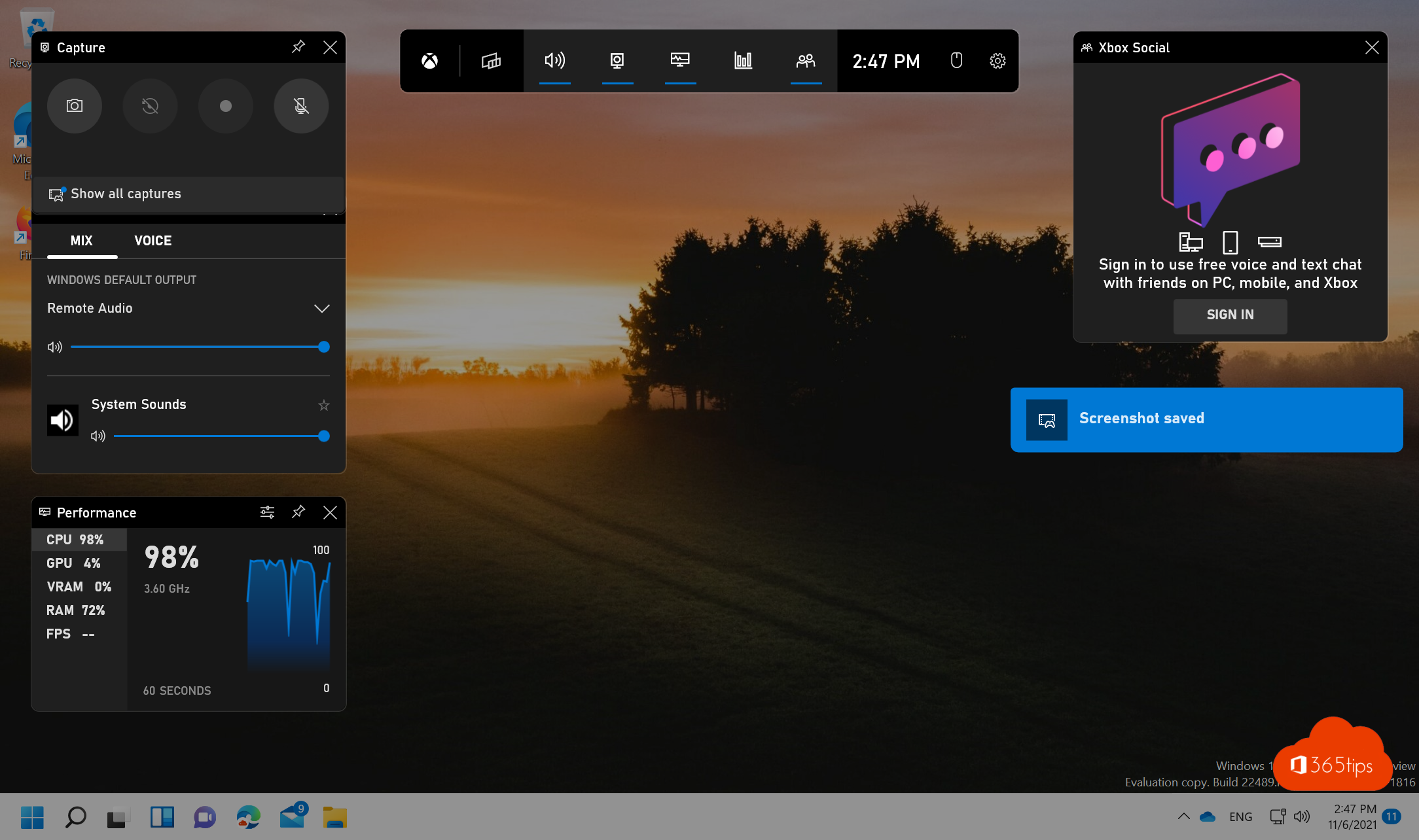 Fenstertaste + G für Aufnahmen in Windows 11 - Xbox Social beim Spielen