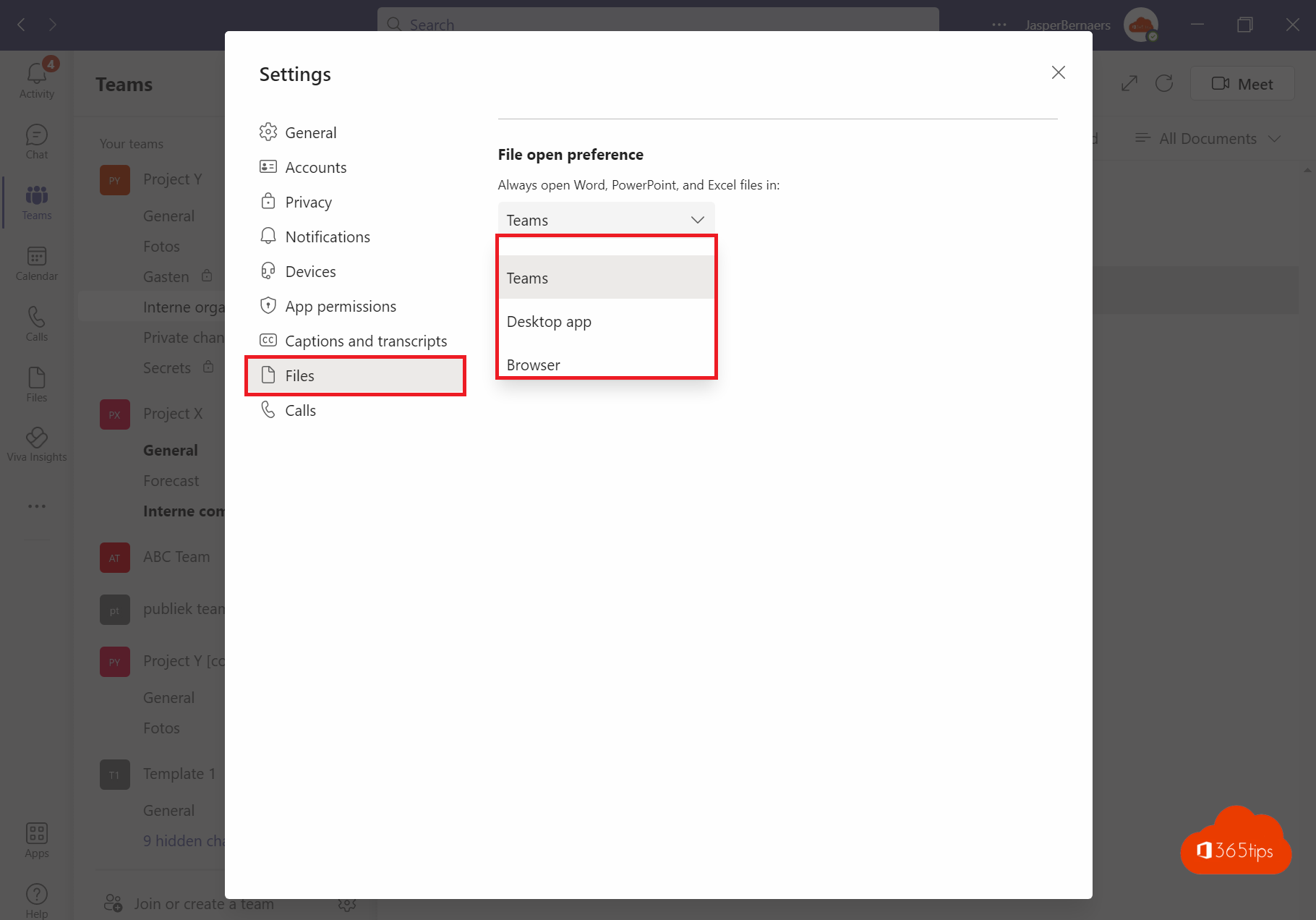 Customize the default settings when opening Office files in Microsoft Teams